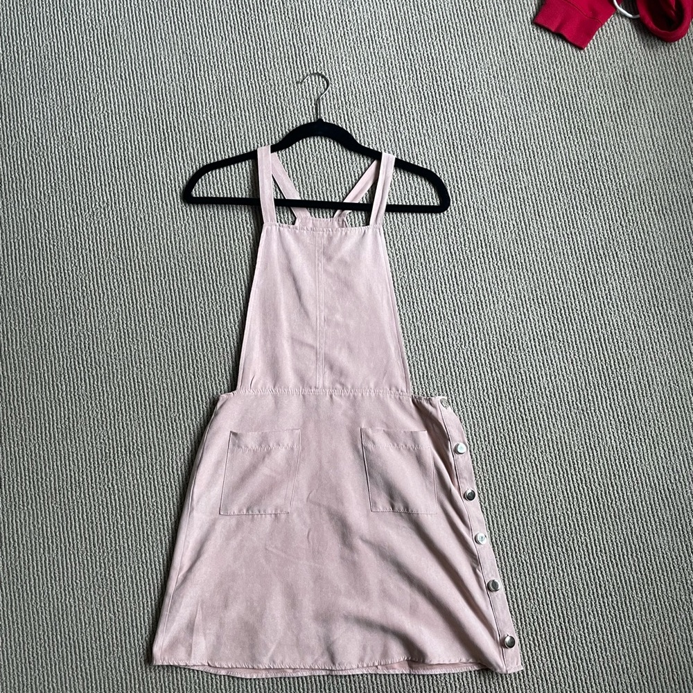 Light pink velvet overall dress